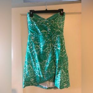 Olivaceous green and white floral print dress